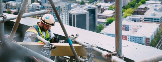 Scaffholder working on a roof